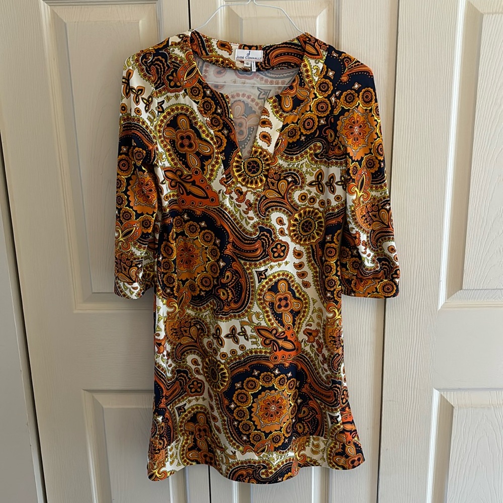Orange and Navy Jude Connally 3/4 Sleeve Dress